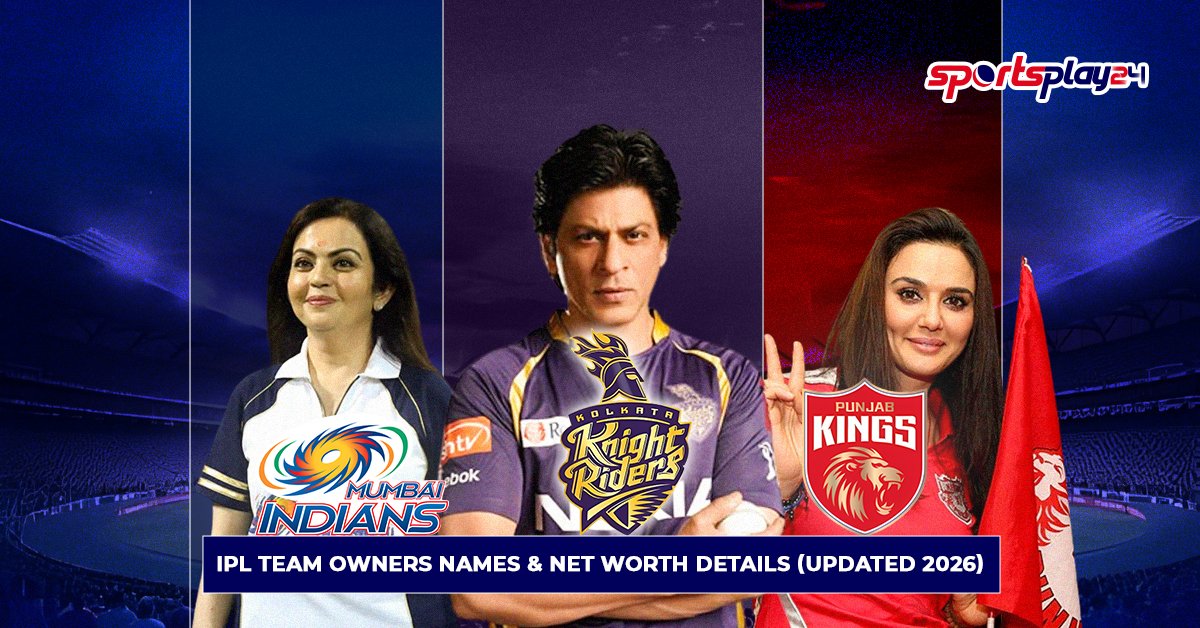 IPL Team Owners’ Names & Net Worth Details featuring Nita Ambani (Mumbai Indians), Shah Rukh Khan (Kolkata Knight Riders), and Preity Zinta (Punjab Kings) with updated net worth details for 2026.