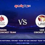 Canada national cricket team vs UAE cricket team timeline graphic showing team logos and international cricket rivalry comparison.