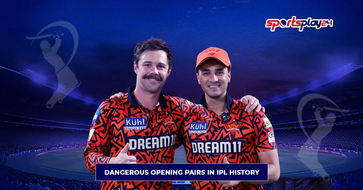 Dangerous opening pairs in IPL history featuring Sunrisers Hyderabad opening duo in IPL stadium background.
