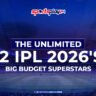 The Unlimited 12 IPL 2026's Big Budget Superstars featuring top high-priced IPL players in a stadium background