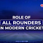 Role of All Rounders in Modern Cricket illustrated with a cricket stadium background and bold title text.
